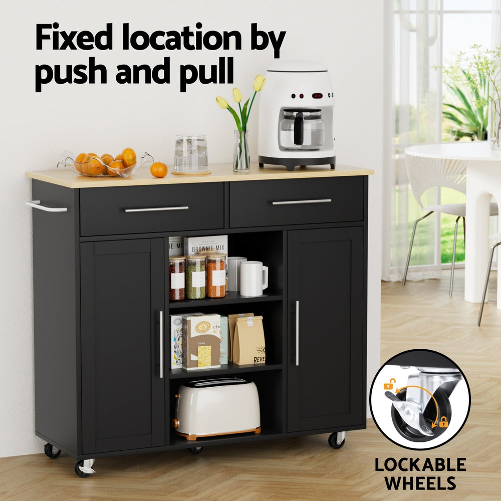 Artiss 100cm Kitchen Island Trolley Rolling Cart Black
