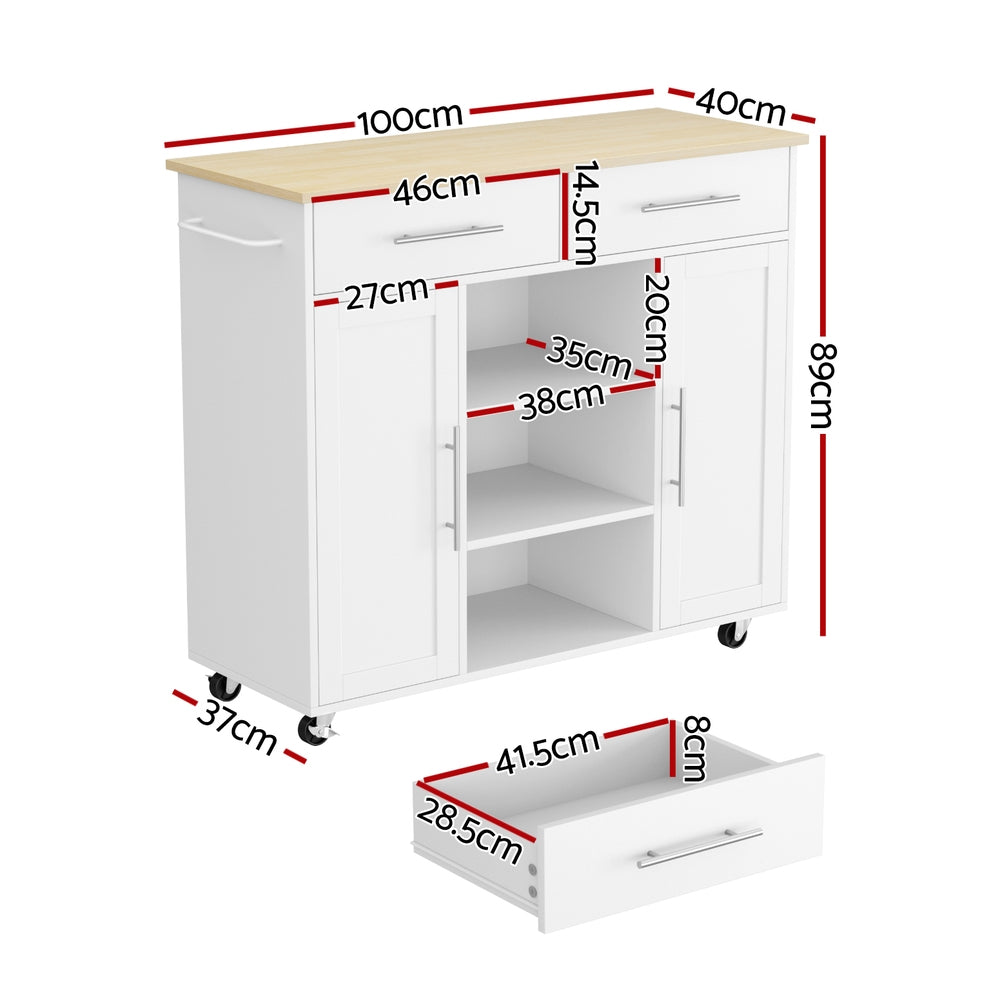 Artiss 100cm Kitchen Island Trolley Cart White