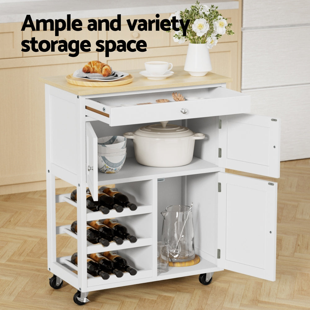 Artiss Mobile Kitchen Island Trolley White Oak