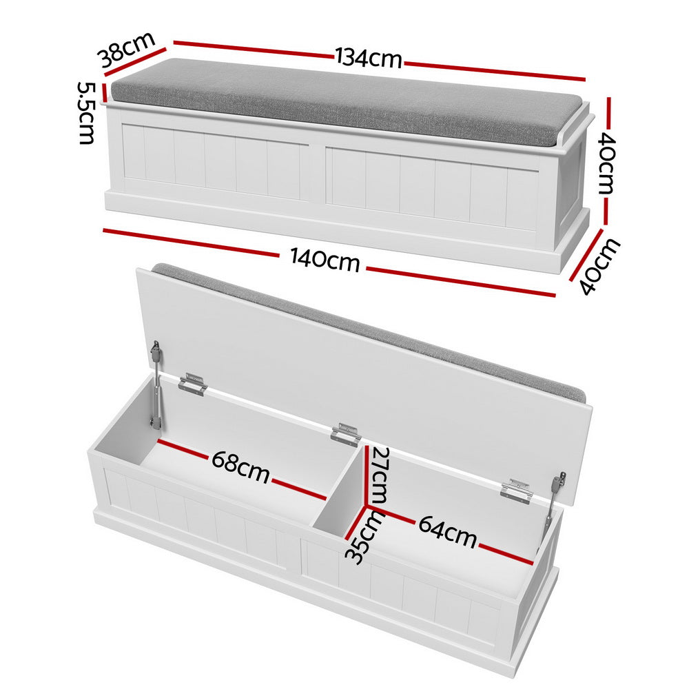 Fluted 140cm Storage Ottoman Blanket Box Grey