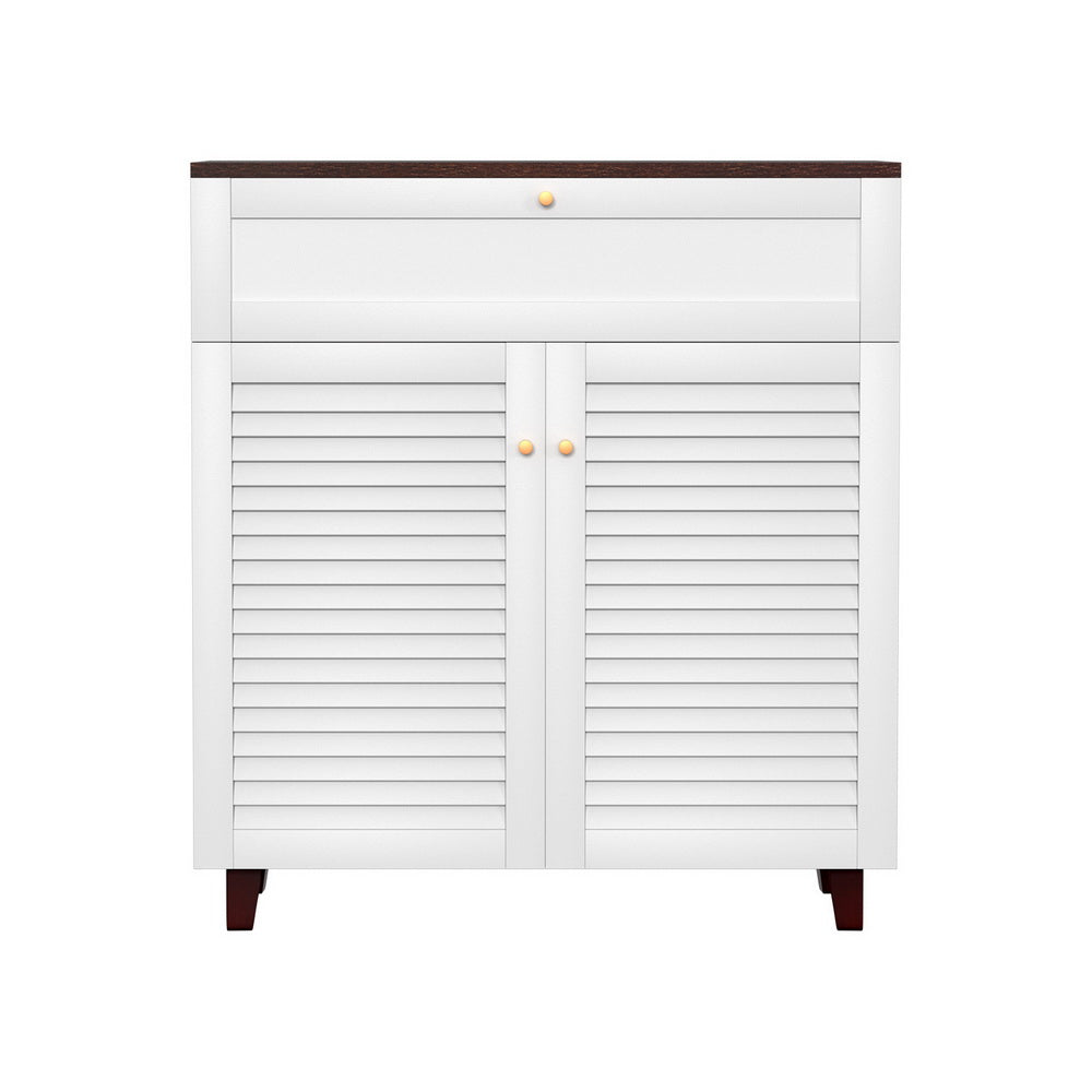 Artiss 16-Pair Shoe Rack Cabinet Storage Drawer White/Walnut