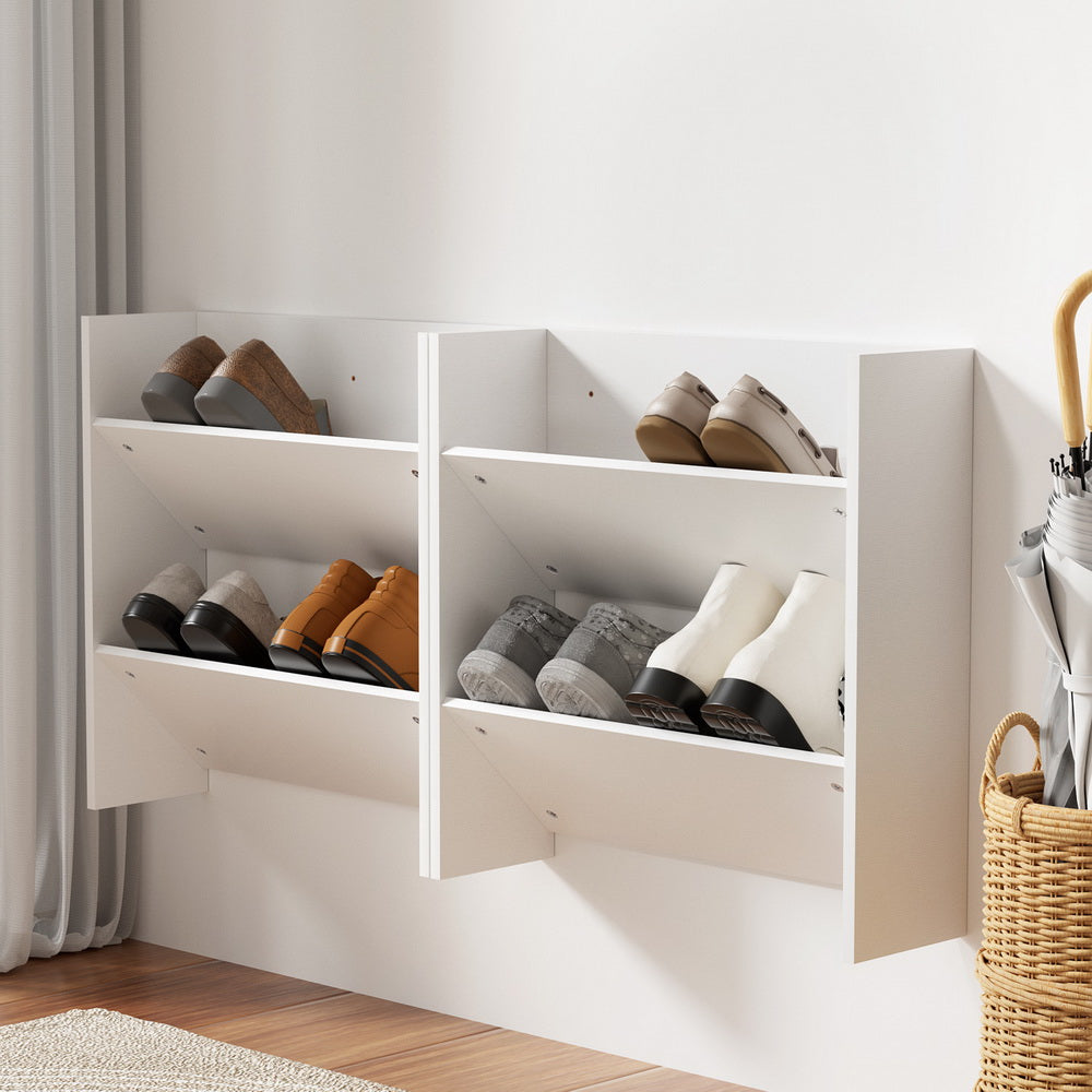 Artiss 2-Tier Shoe Rack Wall Mounted White (Set of 2)