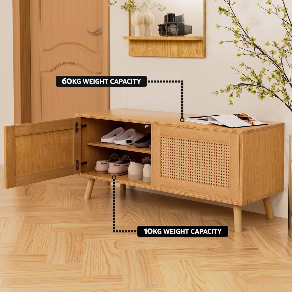 Starlyn Shoe Rack Bench Rattan Pine 10-Pair Storage