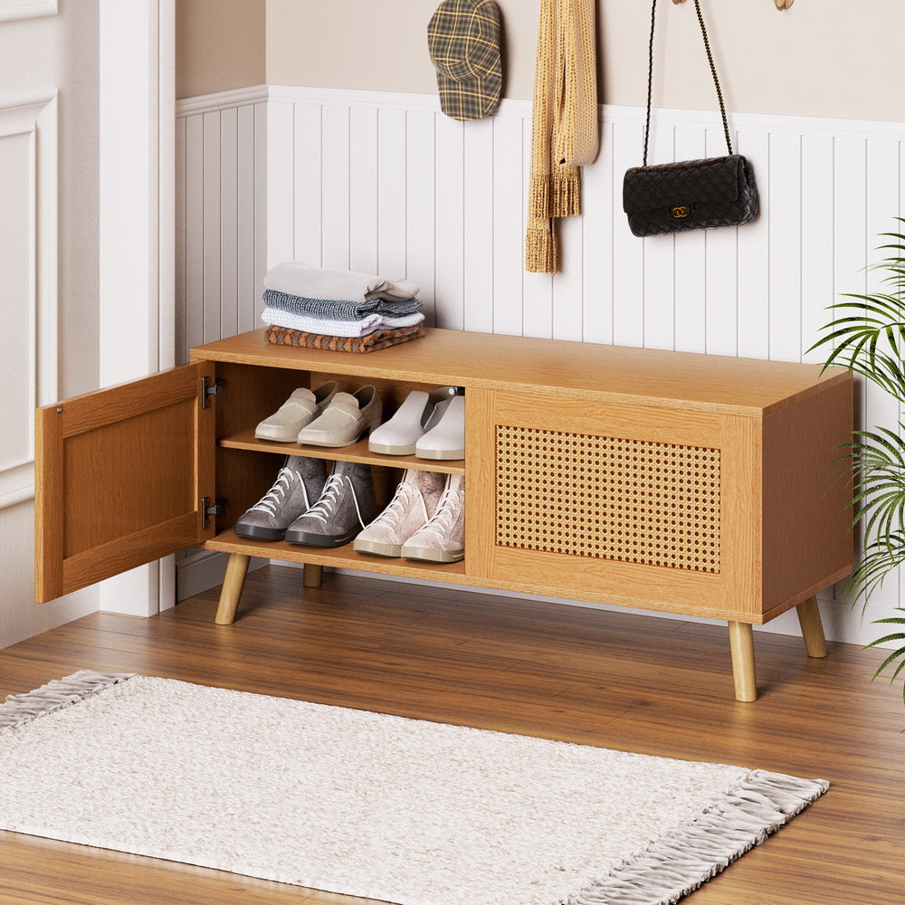 Starlyn Shoe Rack Bench Rattan Pine 10-Pair Storage