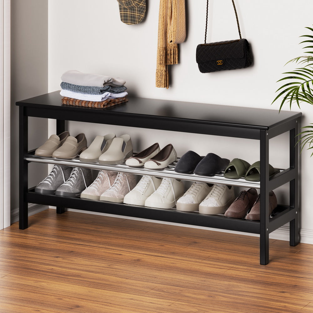 Kubota 10-Pair Bamboo Shoe Rack Bench Black