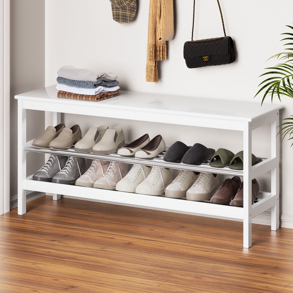 Kubota 10-Pair Bamboo Shoe Rack Bench White