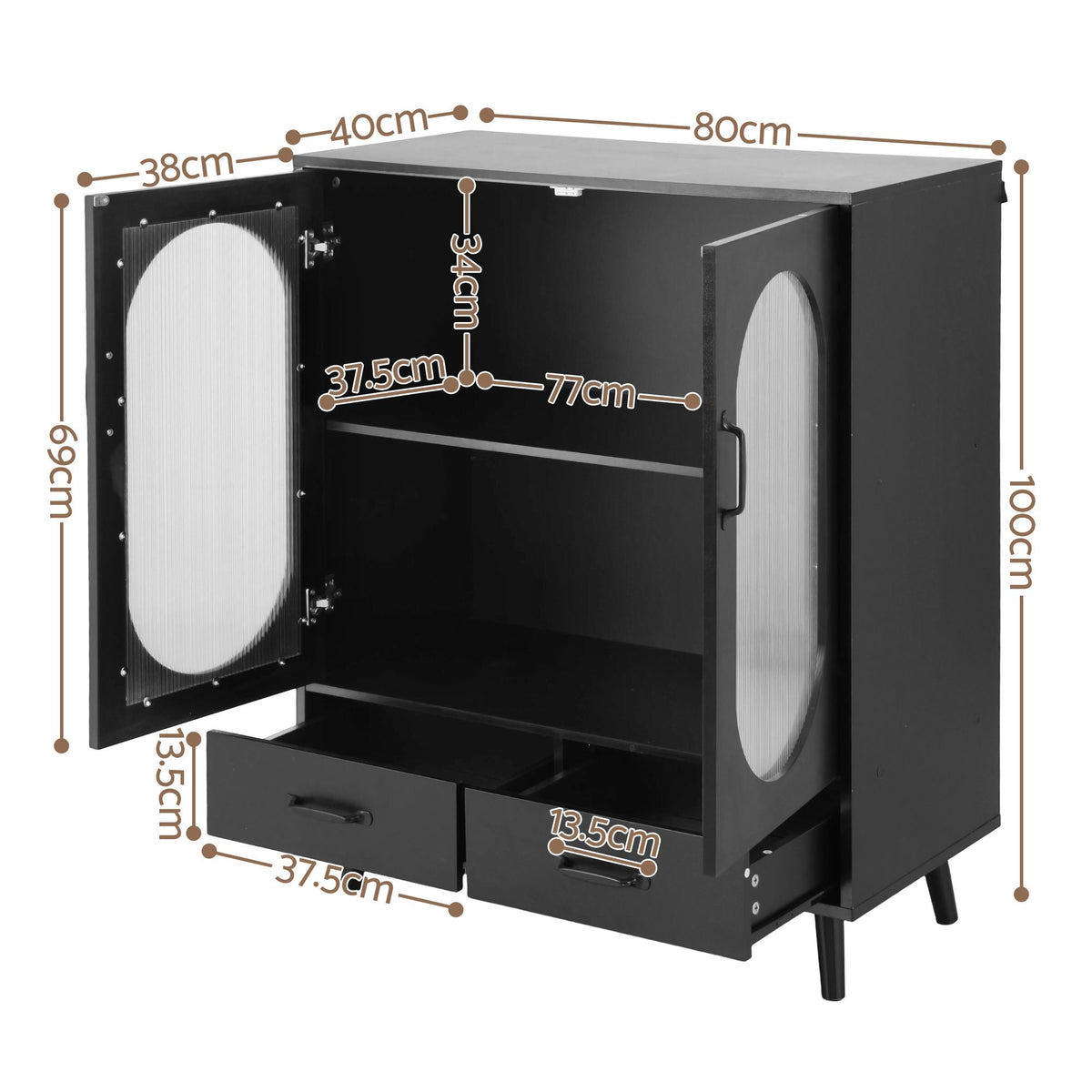 Lency Buffet Sideboard Double Doors Black