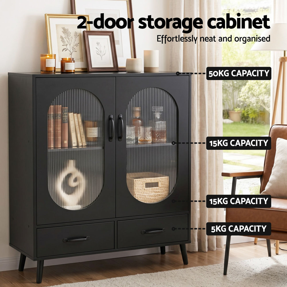Lency Buffet Sideboard Double Doors Black