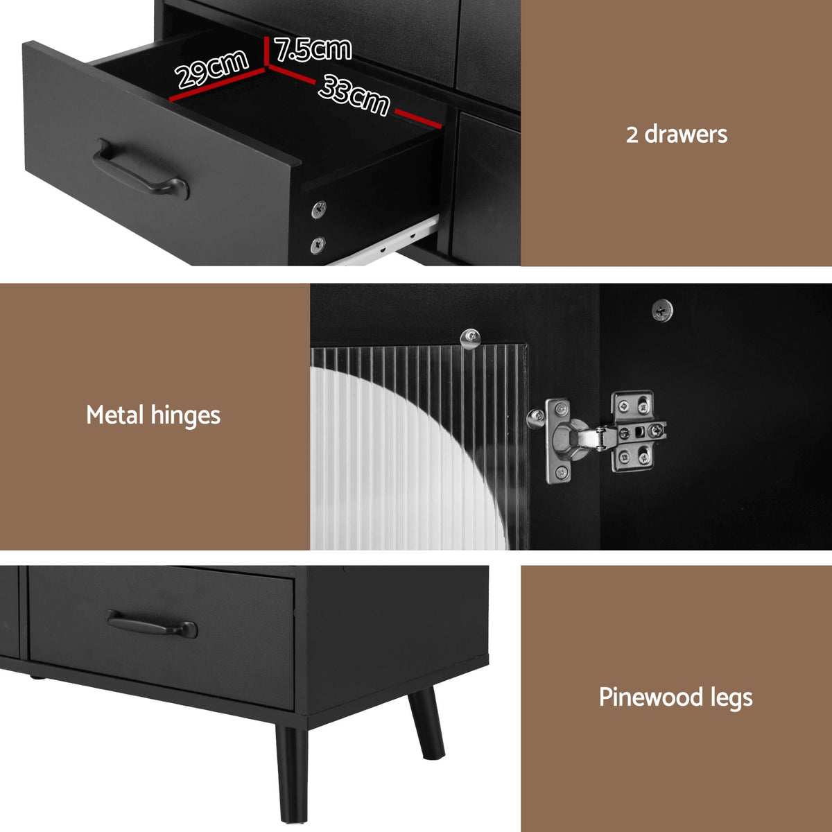 Lency Buffet Sideboard Double Doors Black