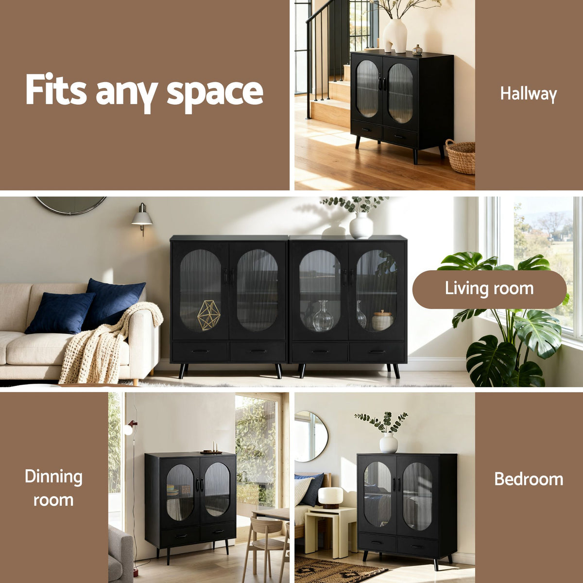 Lency Buffet Sideboard Double Doors Black