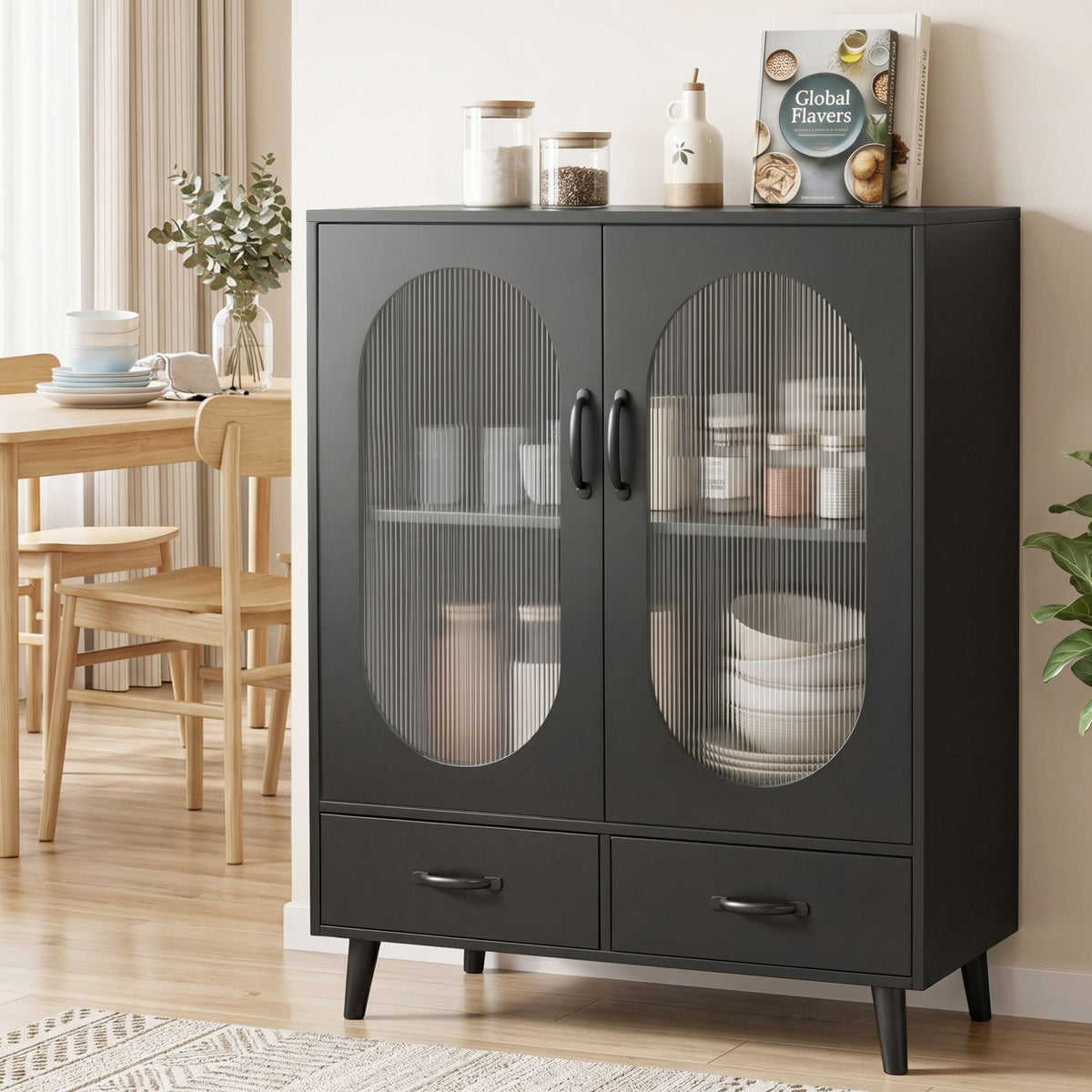 Lency Buffet Sideboard Double Doors Black