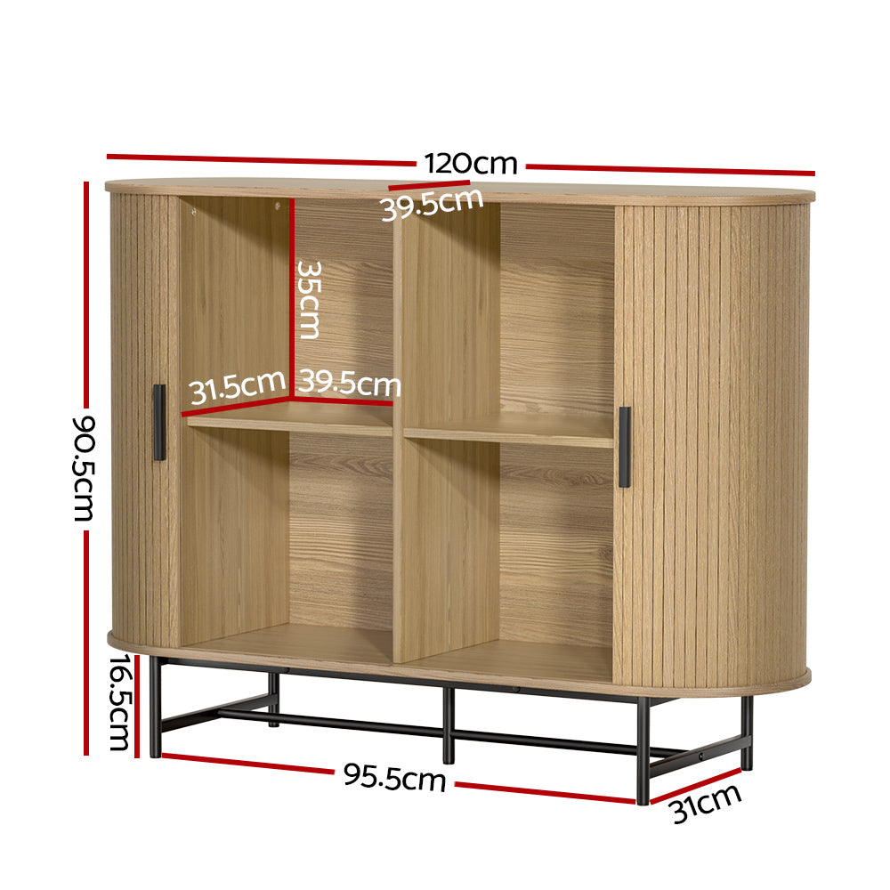 PIIA Oak Buffet Sideboard Sliding Doors Cabinet