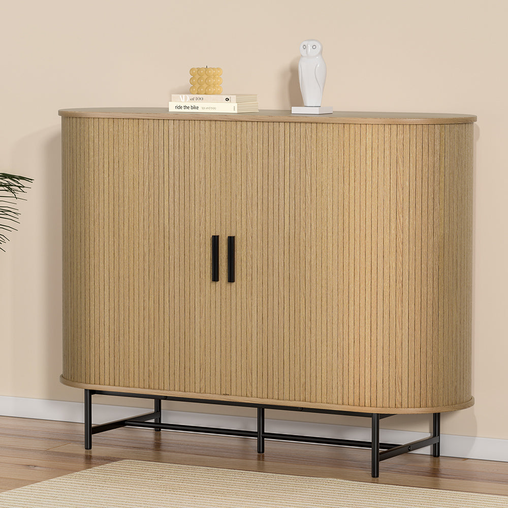 PIIA Oak Buffet Sideboard Sliding Doors Cabinet