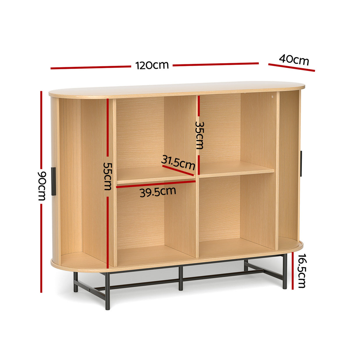 PIIA Oak Buffet Sideboard Sliding Doors Cabinet