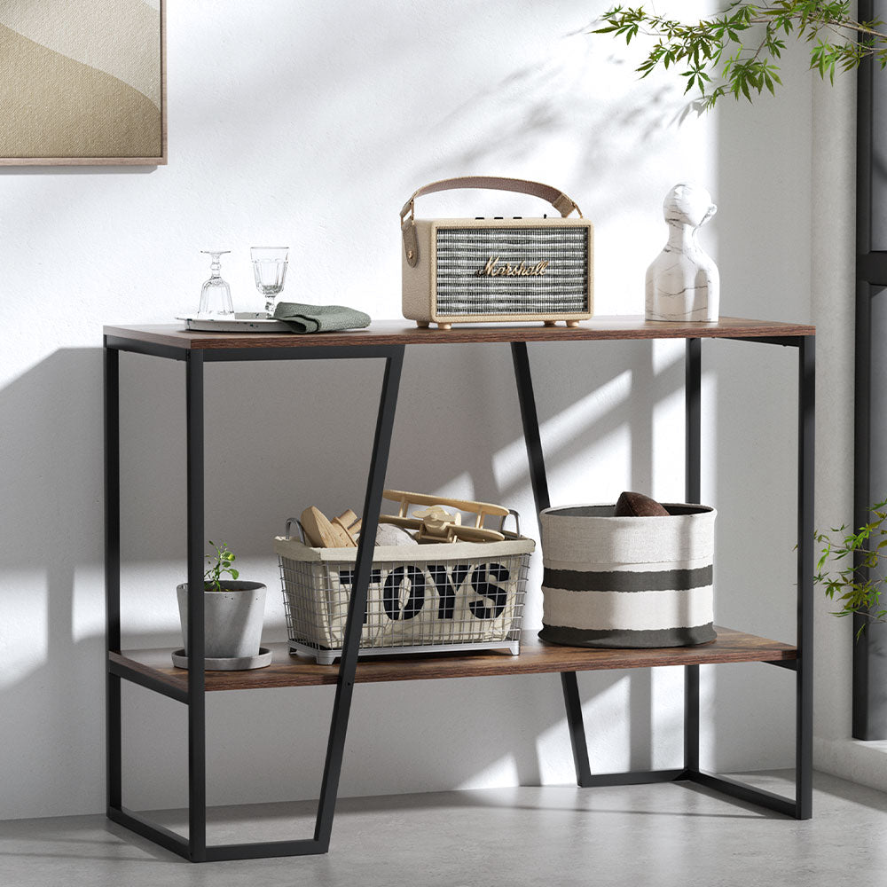 Cora 106cm 2-Tier Console Table Walnut Black