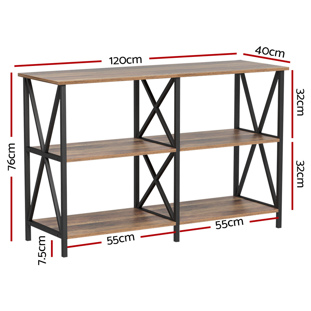 Xiah 120CM Console Table 3-Tier Walnut Black