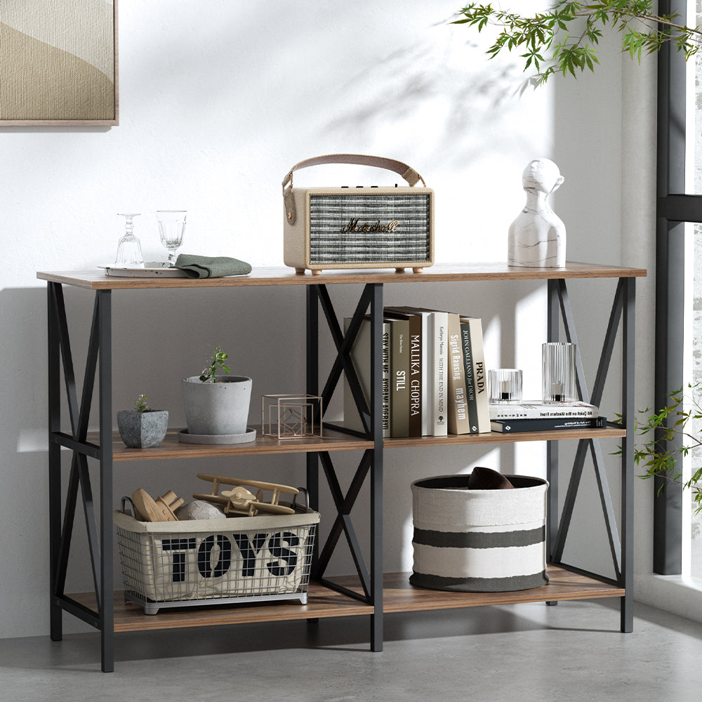 Xiah 120CM Console Table 3-Tier Walnut Black