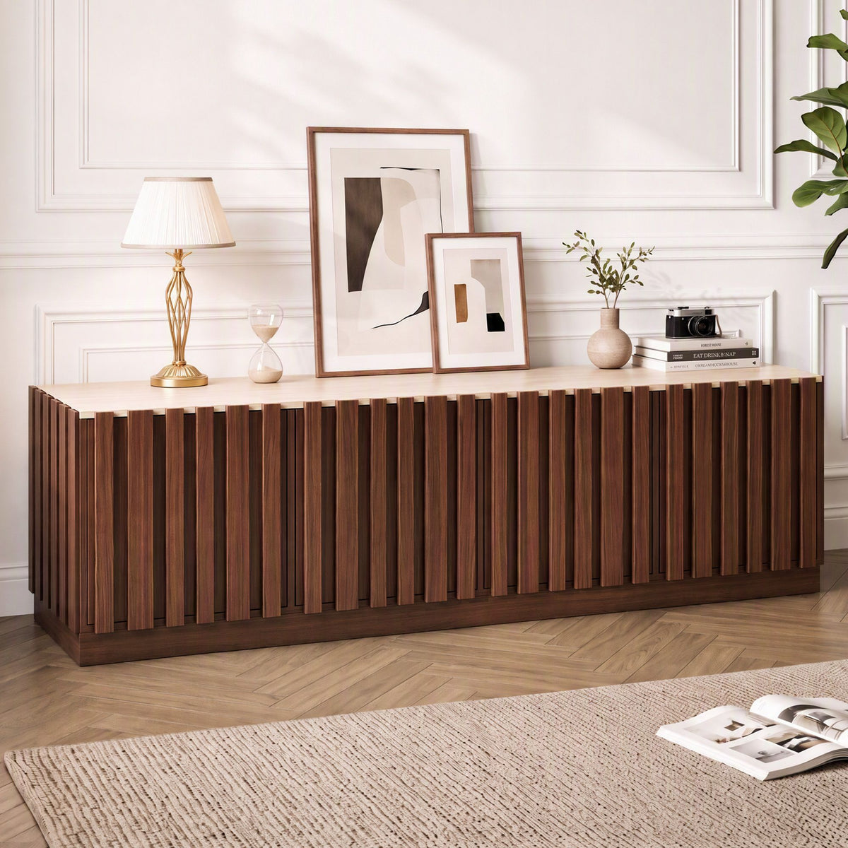 Artiss 180cm Fluted TV Unit Entertainment Cabinet Walnut
