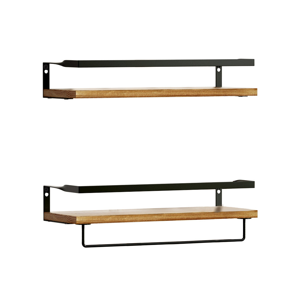 Melis Floating Wall Shelves Set of 2 Solid Pine Wood