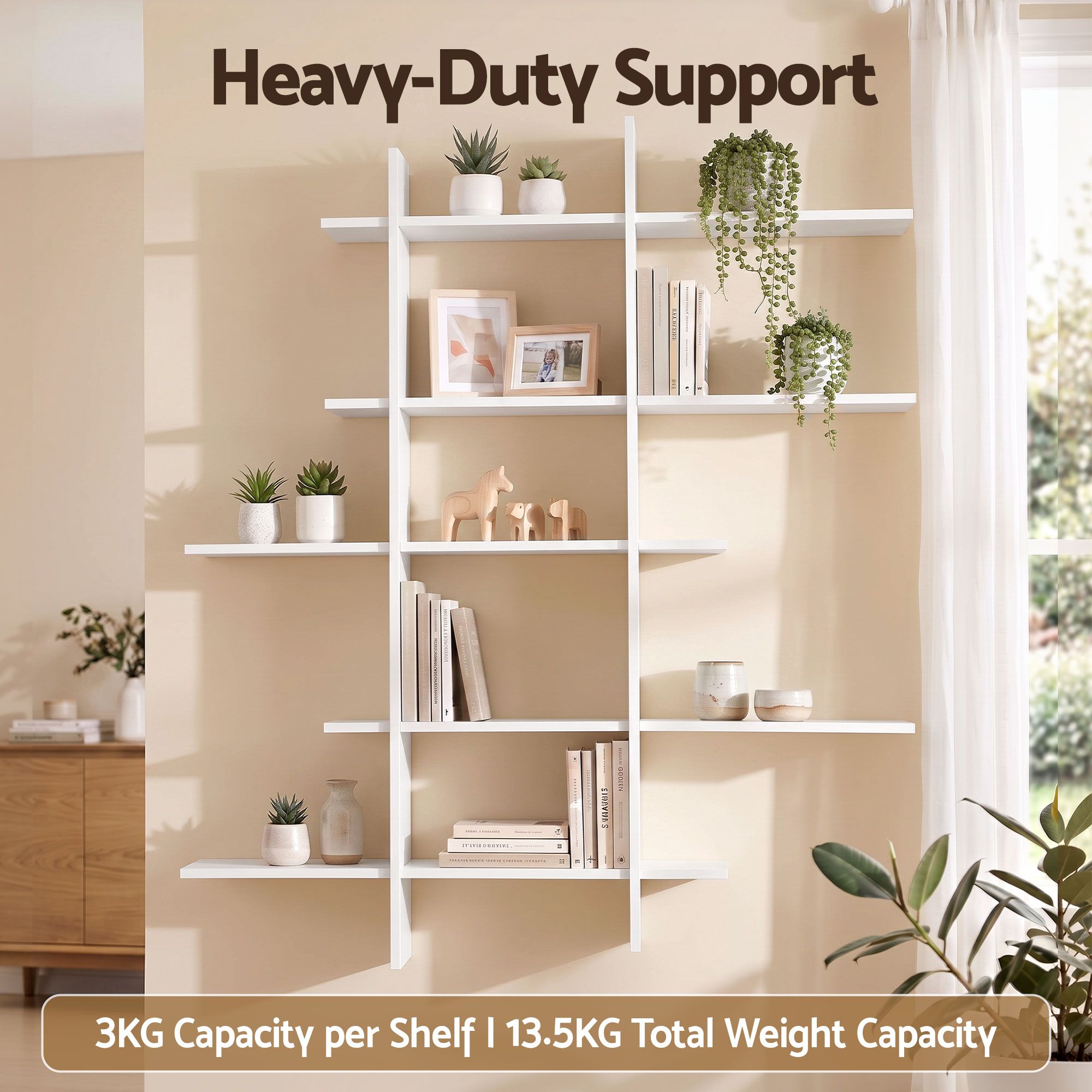 Artiss 15-Section Wall Mounted Display Shelf, Floating Bookshelf for Books and Decor, Extra Thick E1 PB Board for Home Study and Living Room, 116 x 18 x 129 cm