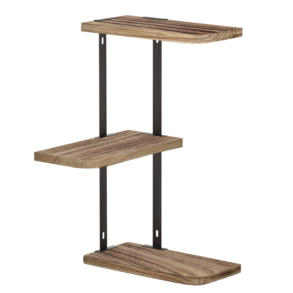 Faro 3-Tier Floating Wall Shelf Rust Oak Black