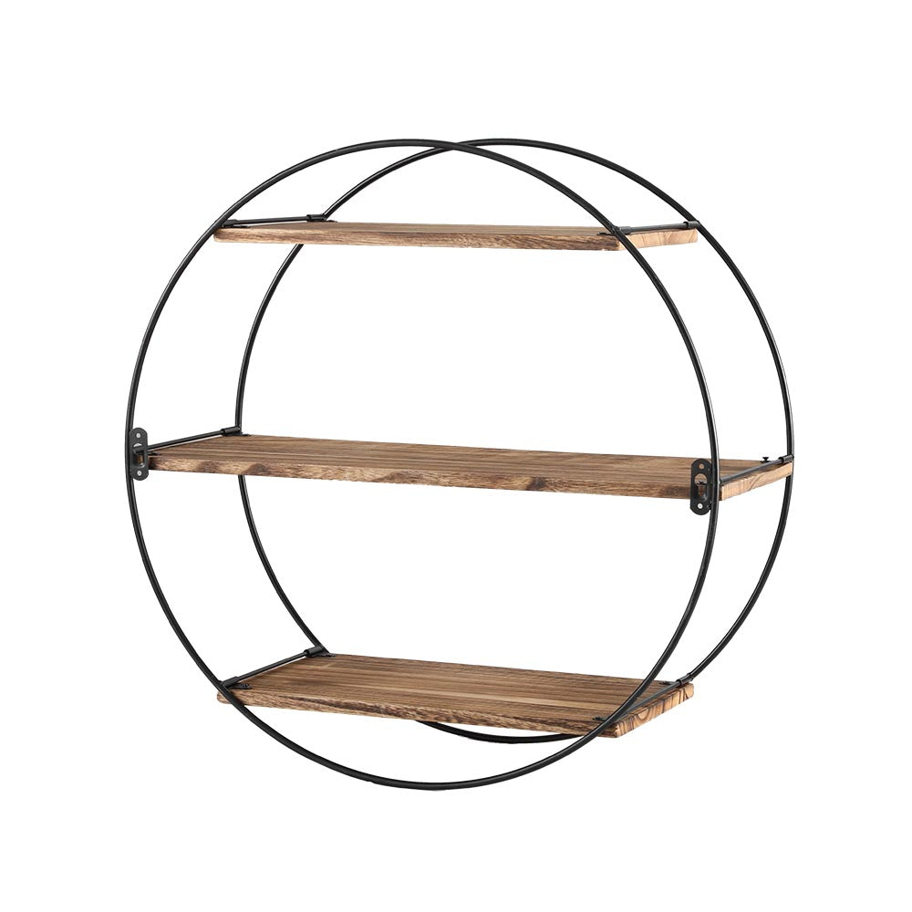 Iman Round 3-Tier Floating Wall Shelf Solid Paulownia Wood