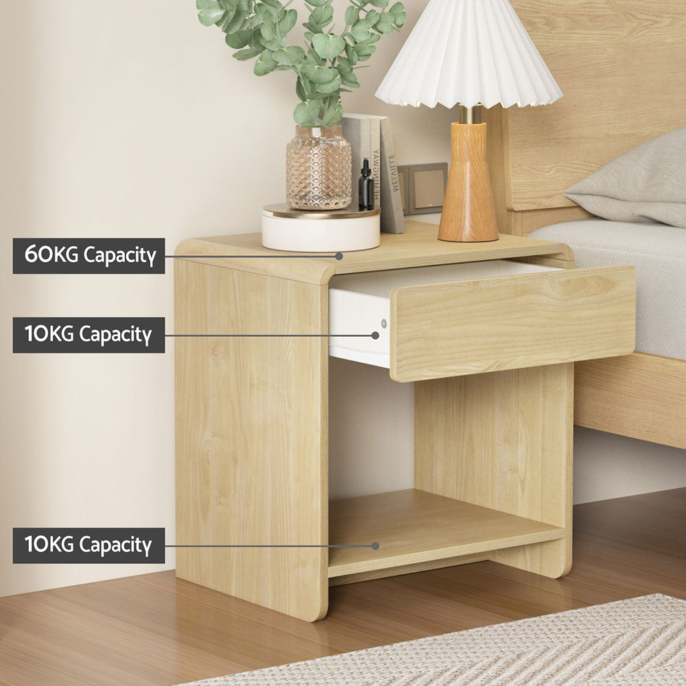 Artiss Pine Bedside Table Drawer Open Shelf
