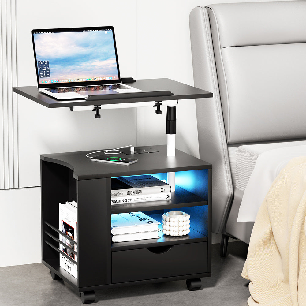 TALA Smart Bedside Table USB Charging LED Laptop Tray Black