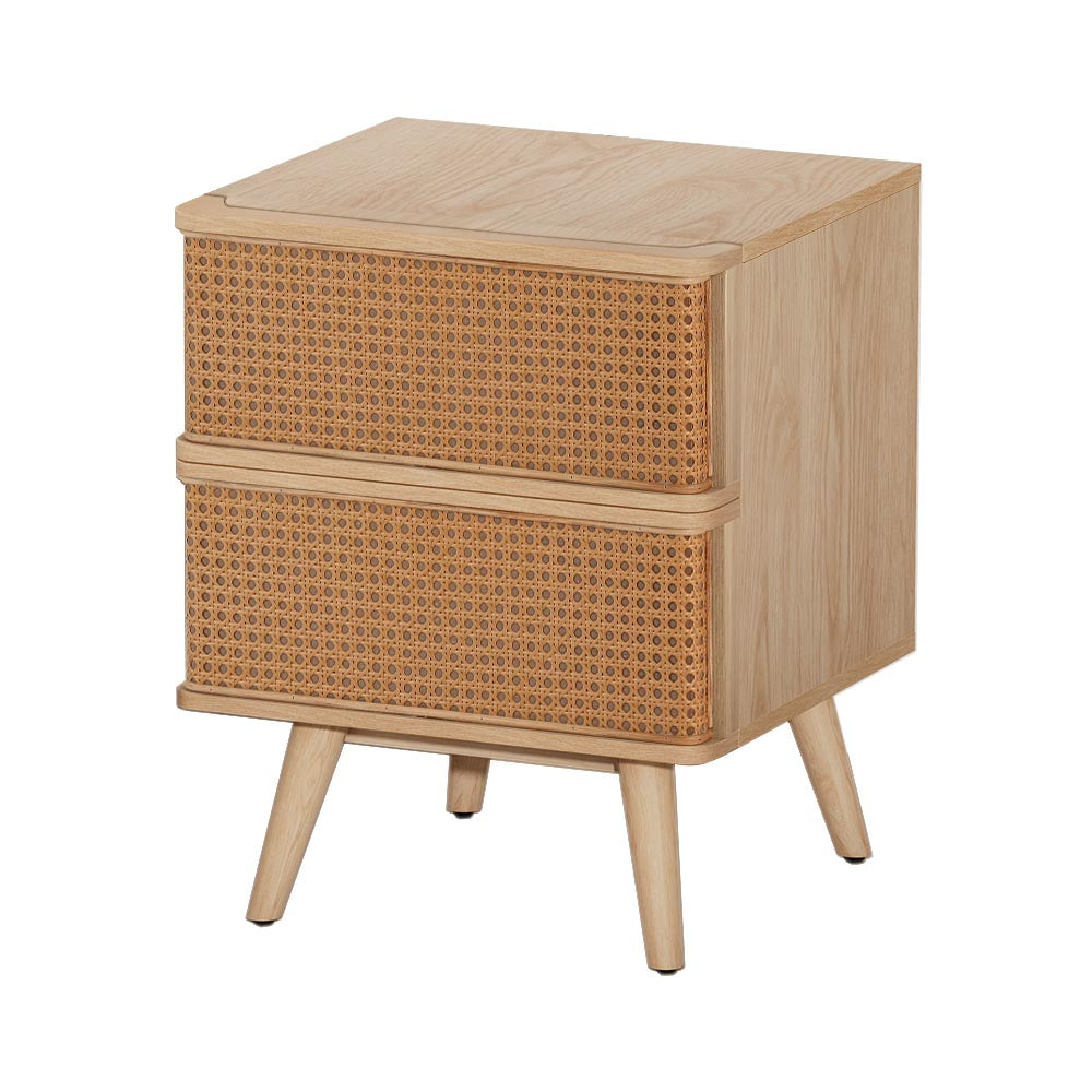 NORA Oak Rattan Bedside Table Drawers Nightstand