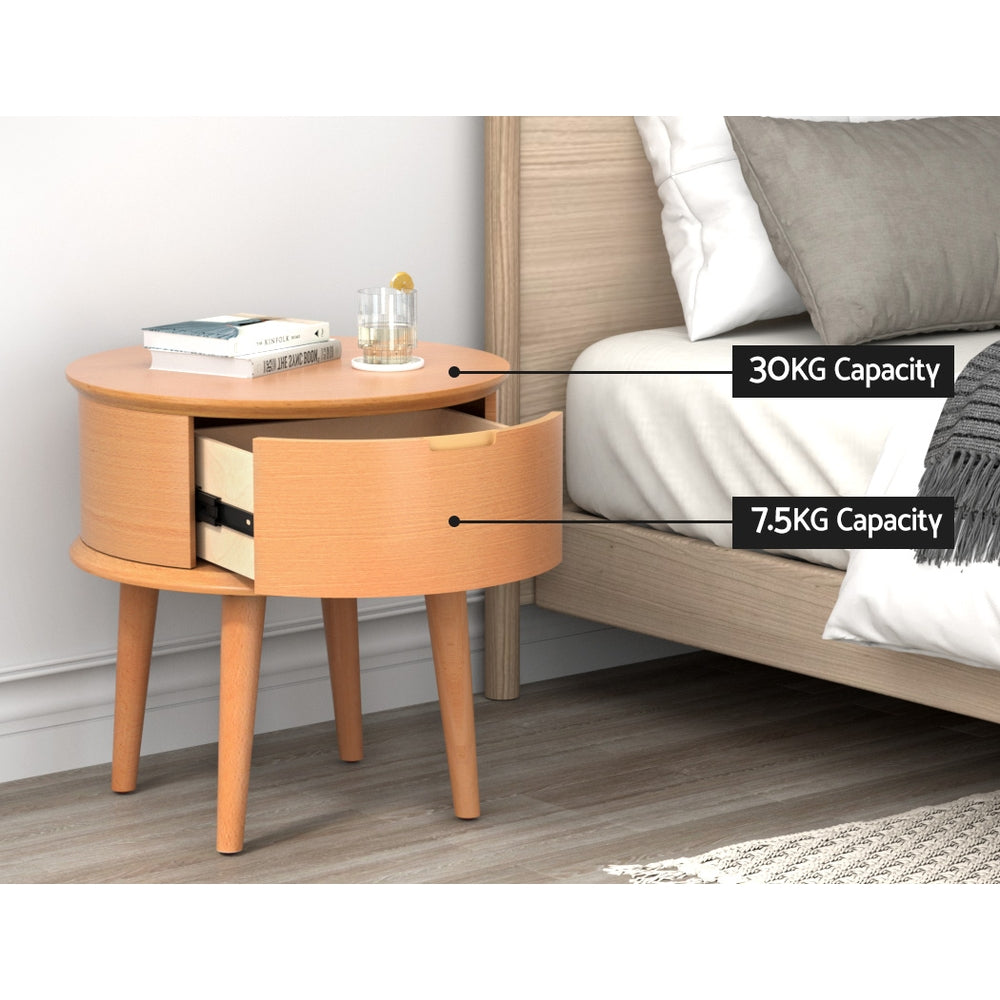 Enzo Oak Bedside Table Curved Scandinavian Style