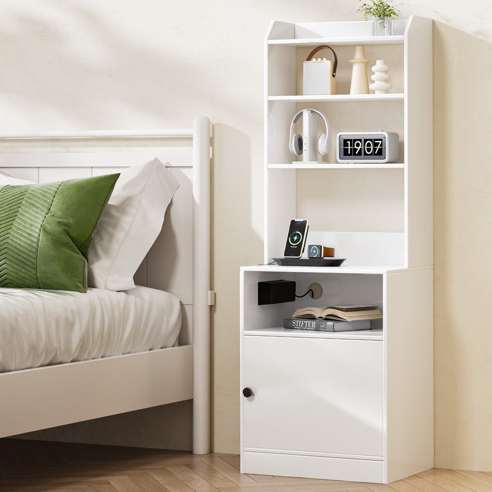 Artiss White Bedside Table Charging Station Nightstand