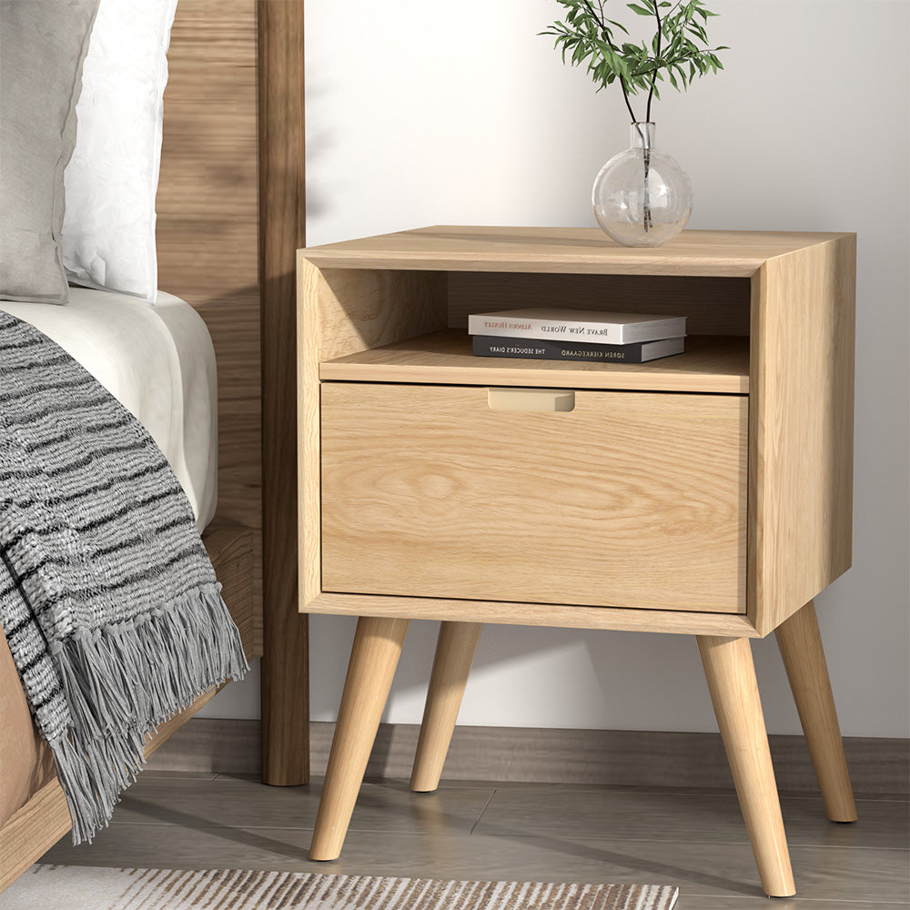 Gorr Bedside Table with Drawer and Open Shelf Nightstand