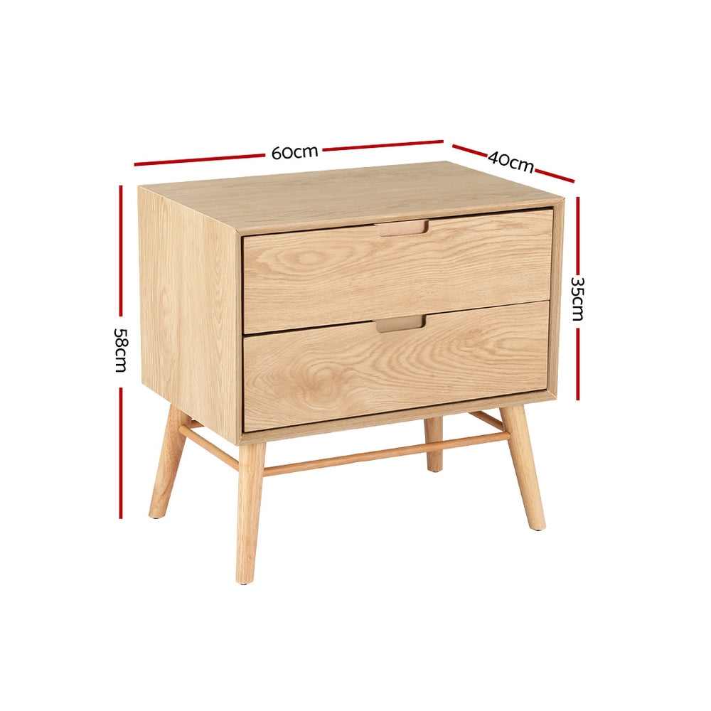 Gino Oak Bedside Table Drawers Storage Cabinet Nightstand Pine