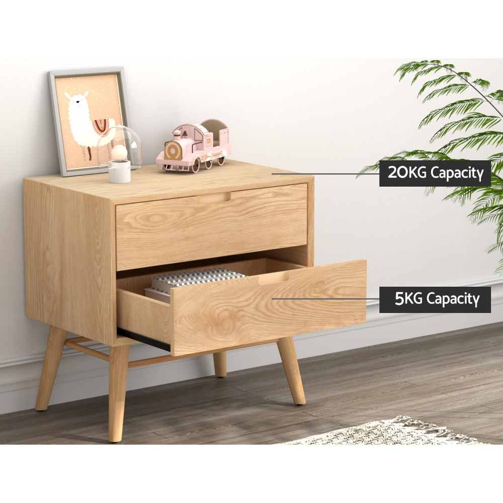Gino Oak Bedside Table Drawers Storage Cabinet Nightstand Pine