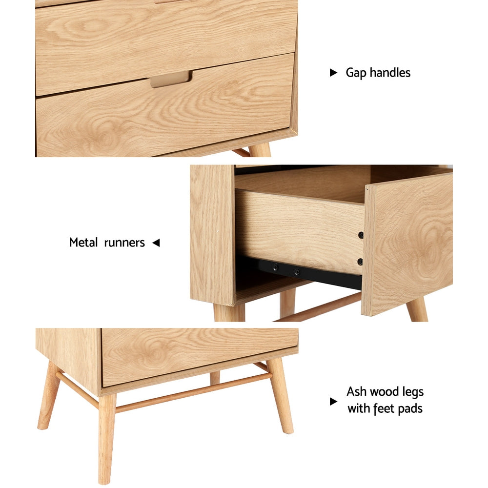 Gino Oak Bedside Table Drawers Storage Cabinet Nightstand Pine