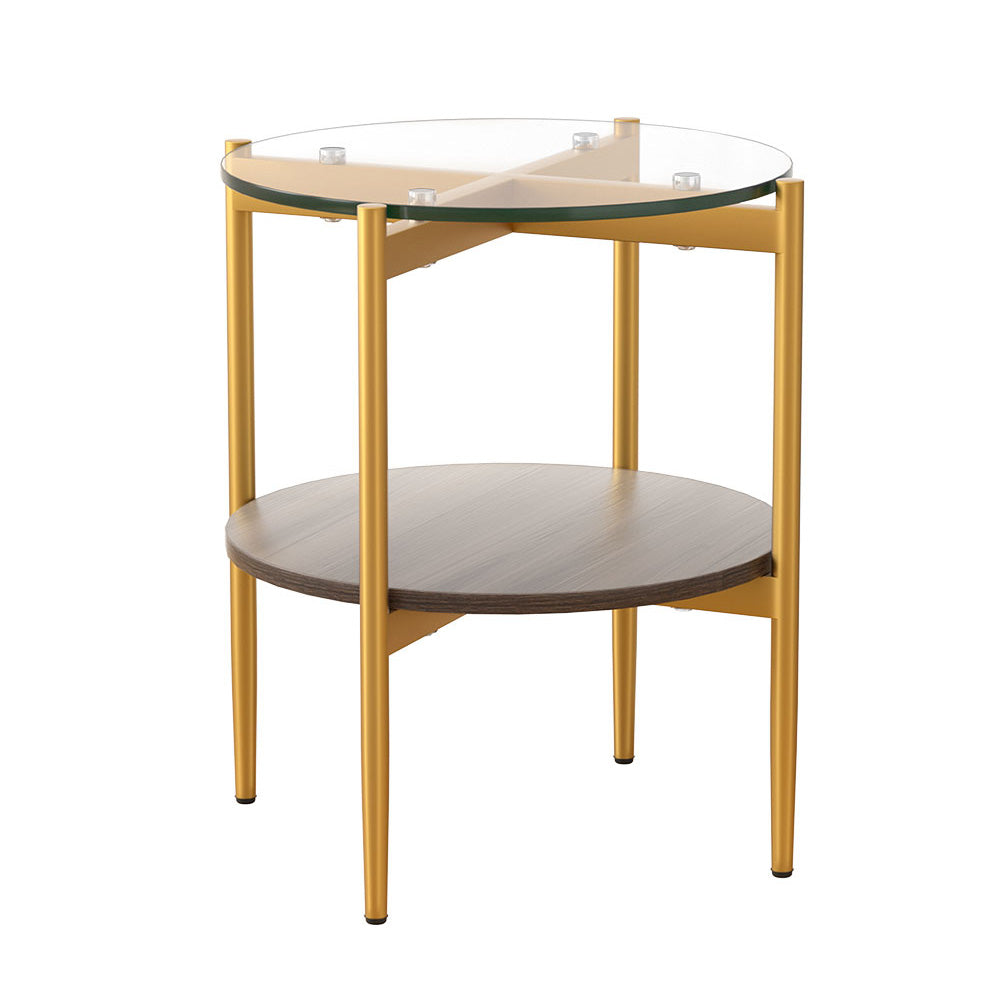Carol 45cm Round Coffee Table Tempered Glass Pine Gold