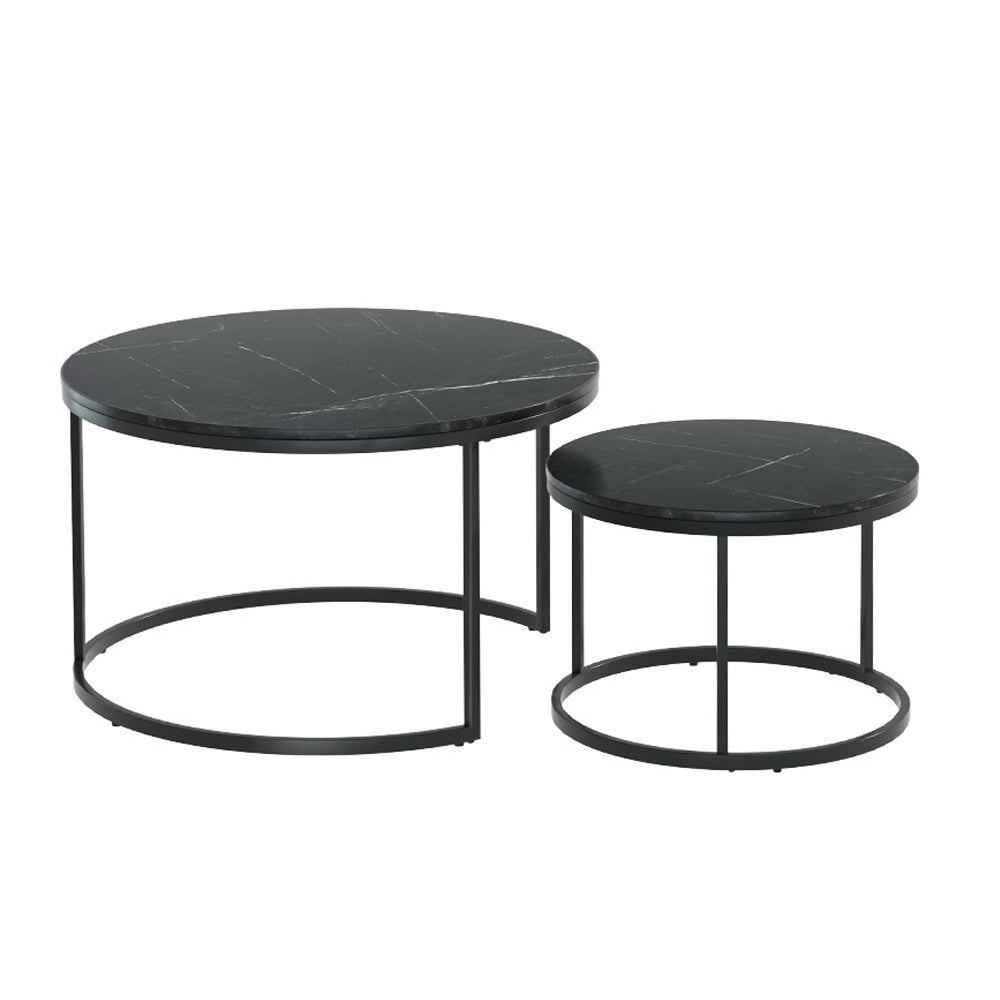 Tika Nesting Coffee Table Set of 2 Marble Effect Black
