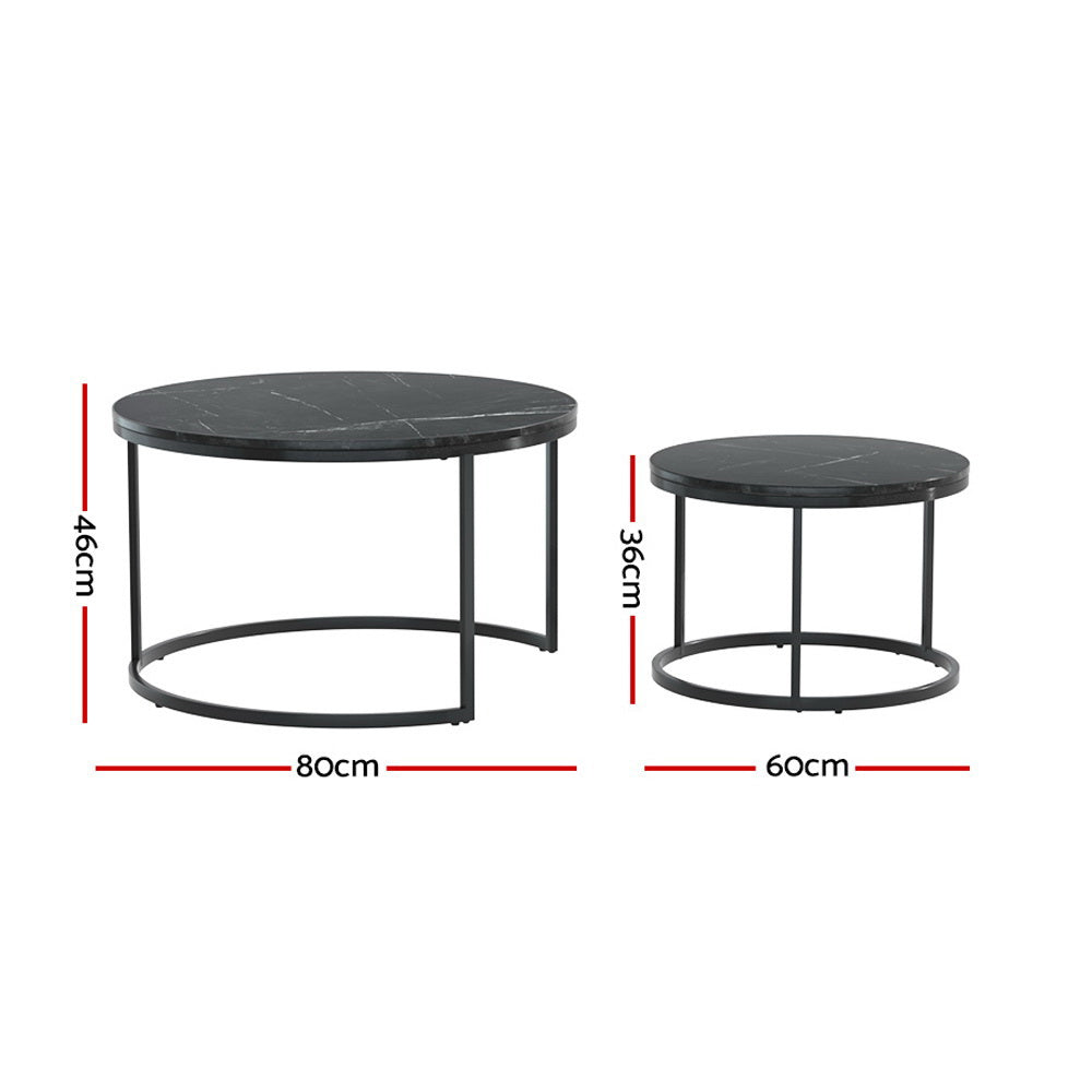 Tika Nesting Coffee Table Set of 2 Marble Effect Black