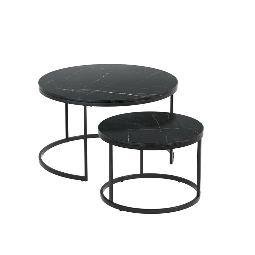 Tika Nesting Coffee Table Set of 2 Marble Effect Black