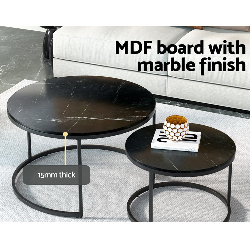 Tika Nesting Coffee Table Set of 2 Marble Effect Black