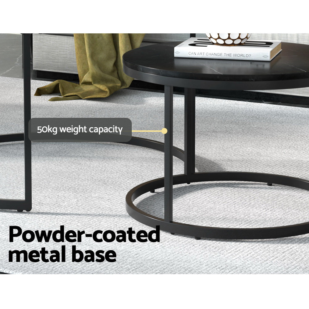 Tika Nesting Coffee Table Set of 2 Marble Effect Black