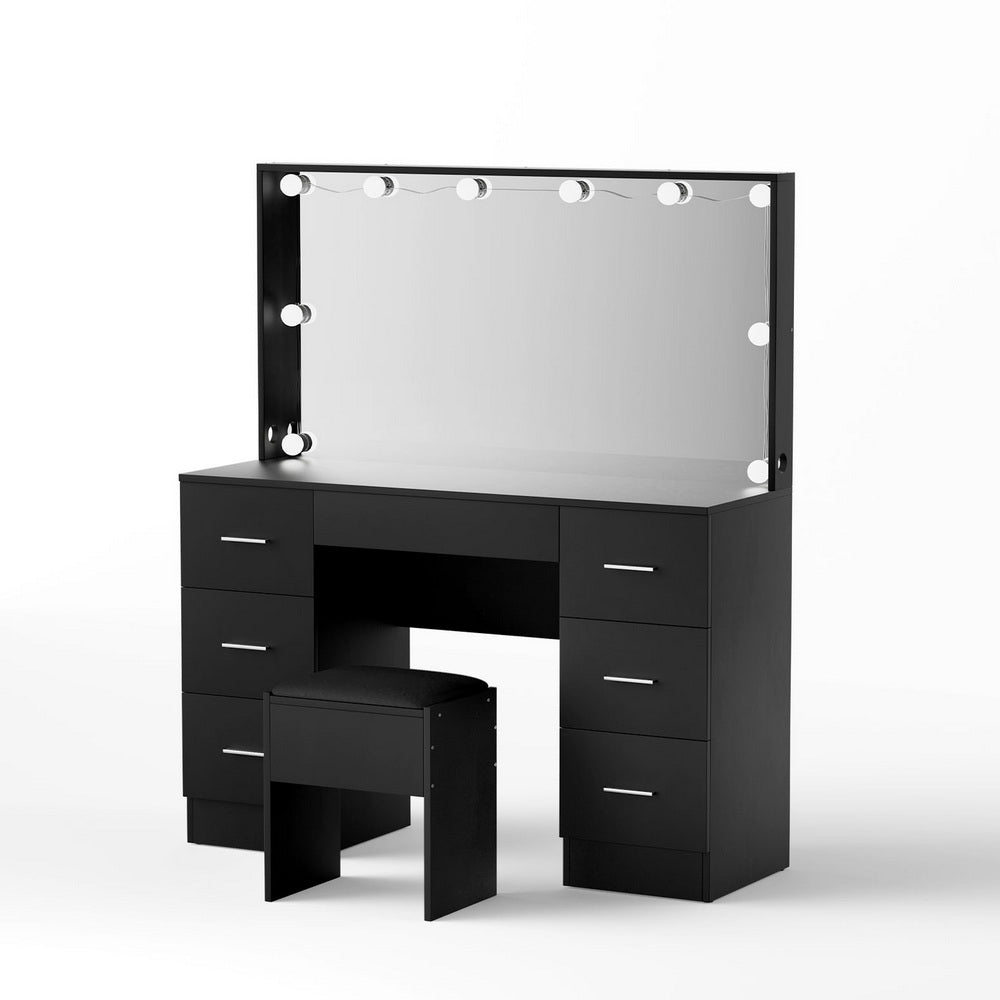 Artiss Dressing Table Vanity Desk with Stool, 10 LED Bulbs, Black