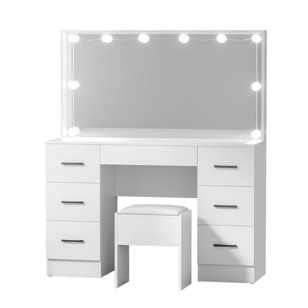 Debbie Dressing Table Set with Stool 10 LED Bulbs White