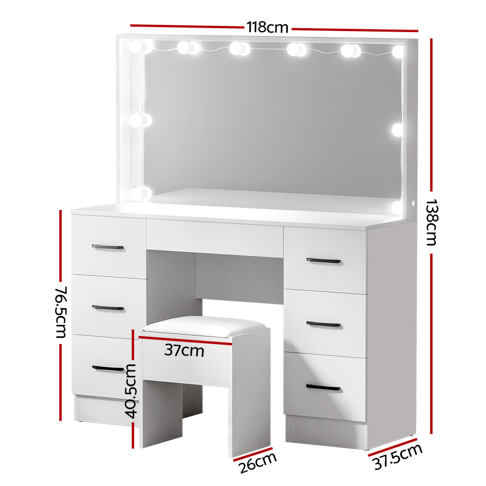 Debbie Dressing Table Set with Stool 10 LED Bulbs White