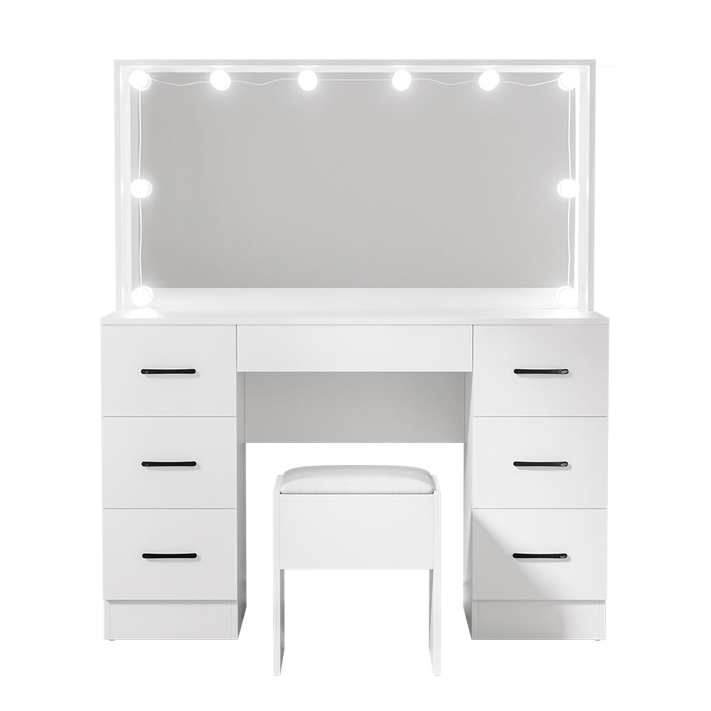 Debbie Dressing Table Set with Stool 10 LED Bulbs White
