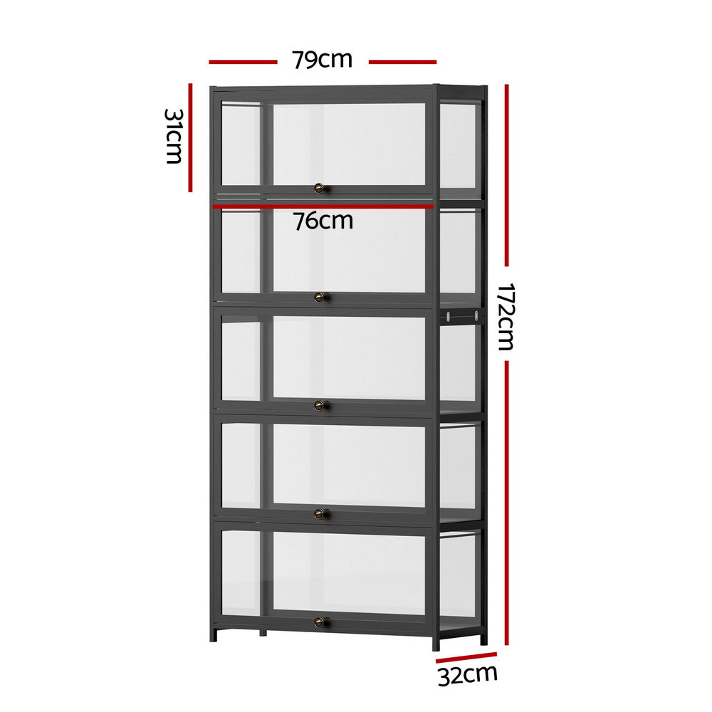 Artiss 5-Tier Display Cabinet Bookshelf Black Bamboo Frame