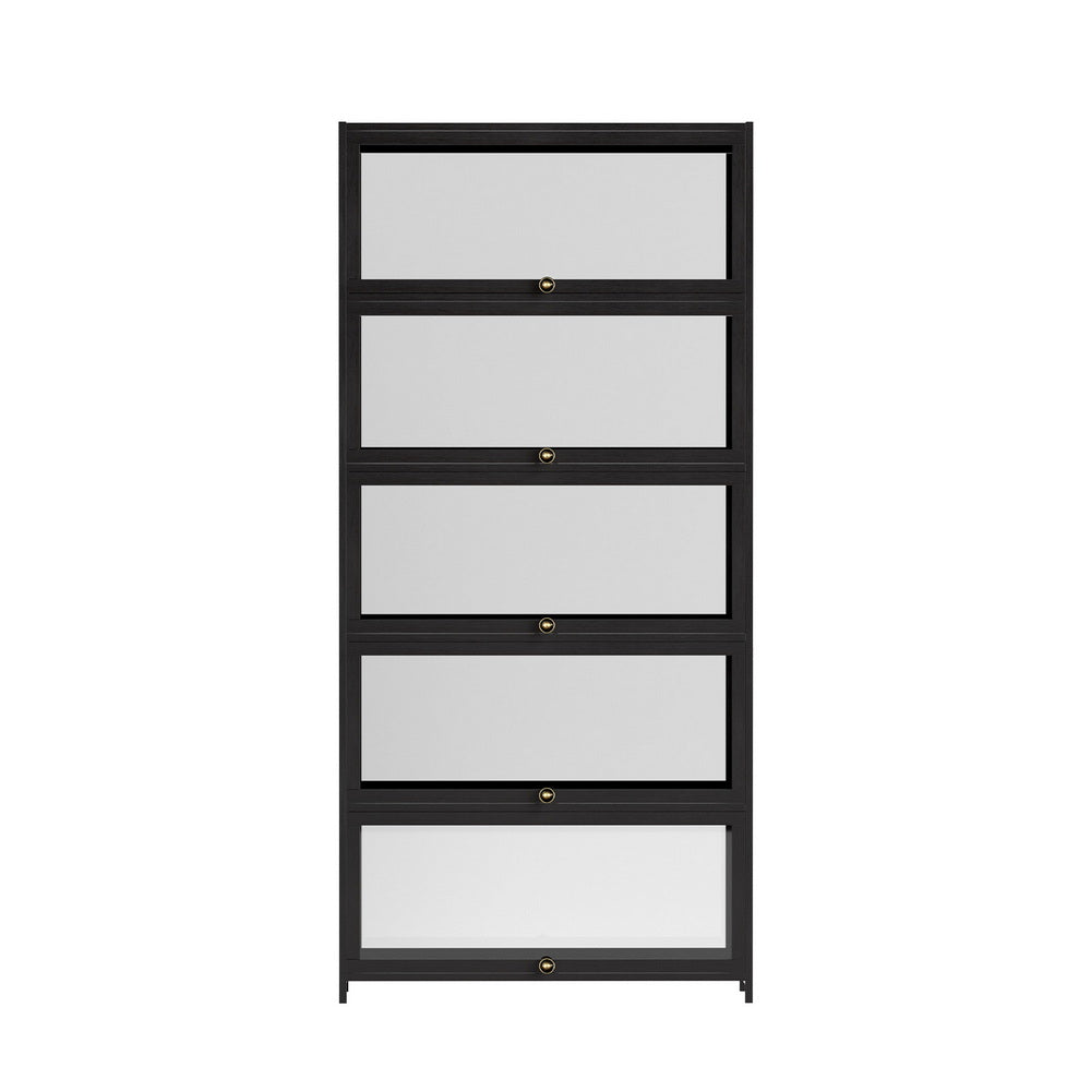 Artiss 5-Tier Display Cabinet Bookshelf Black Bamboo Frame