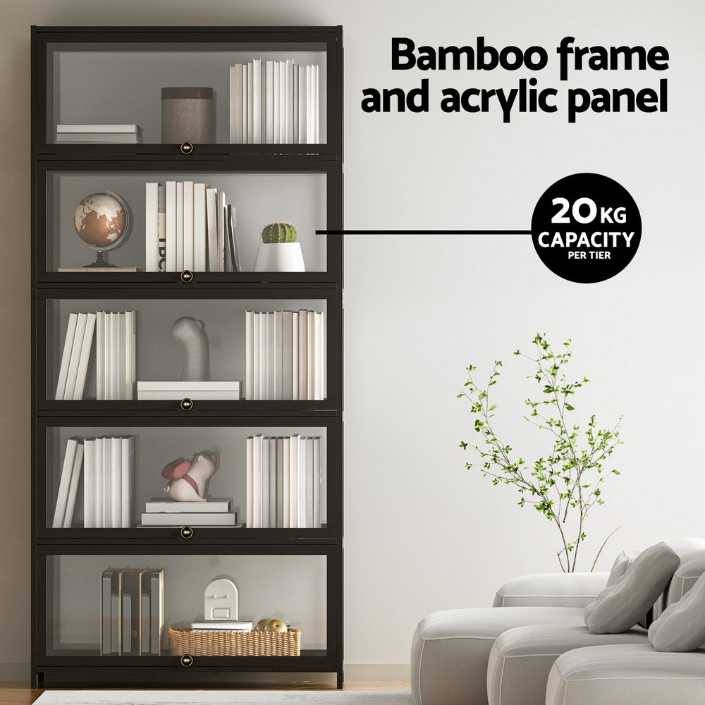 Artiss 5-Tier Display Cabinet Bookshelf Black Bamboo Frame