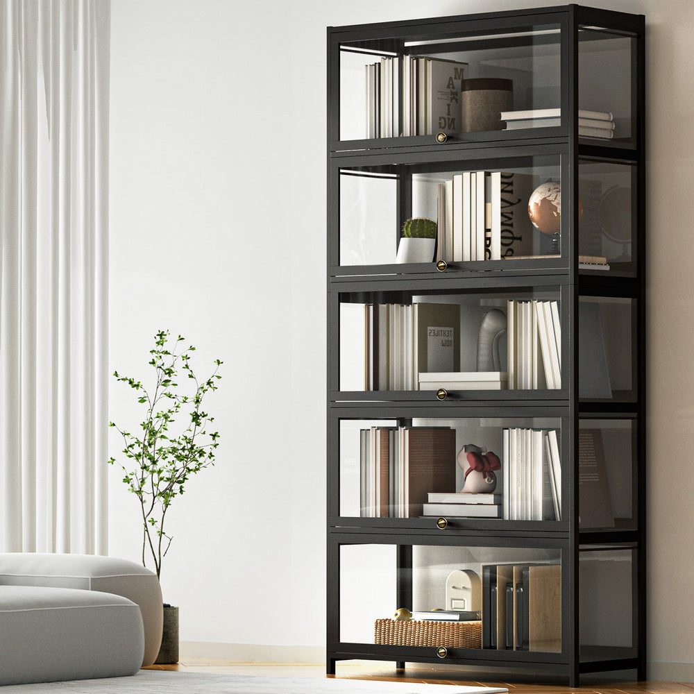 Artiss 5-Tier Display Cabinet Bookshelf Black Bamboo Frame