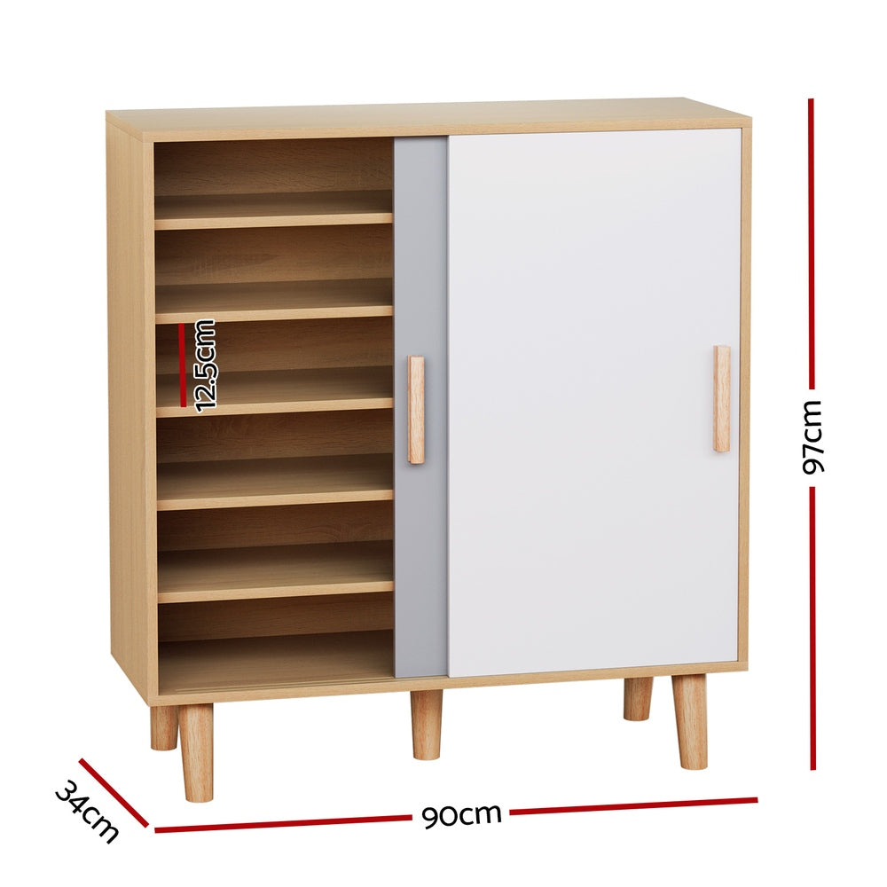 Lucas 30-Pair Shoe Cabinet Sliding Doors White/Grey/Pine